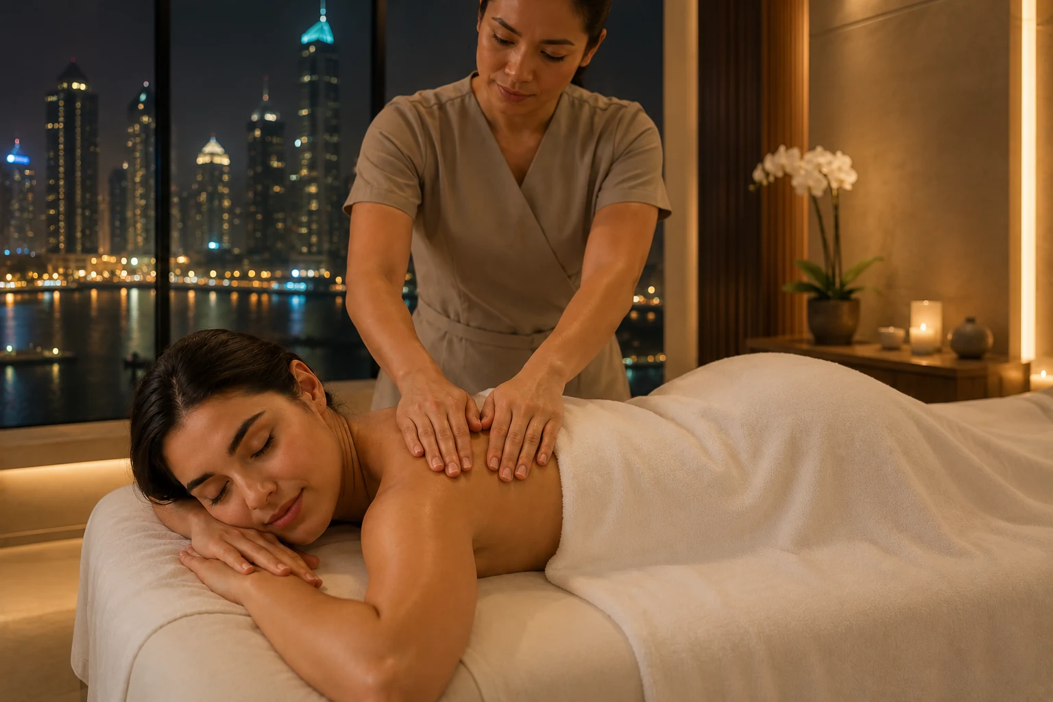 Four hands massage at home in Dubai Marina